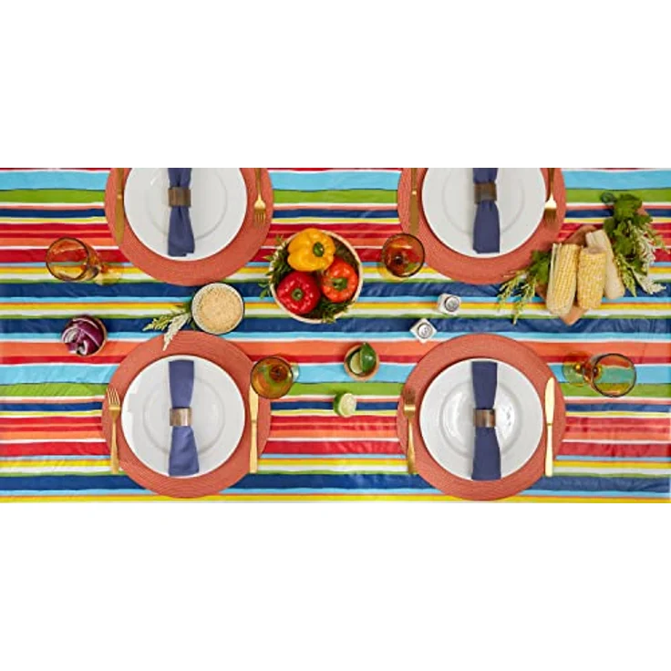 DII Vinyl Tabletop Collection Tischdecke, auslaufsicher, Flanellrückseite, rechteckig, 60x102, Sommerstreifen – Bild 8
