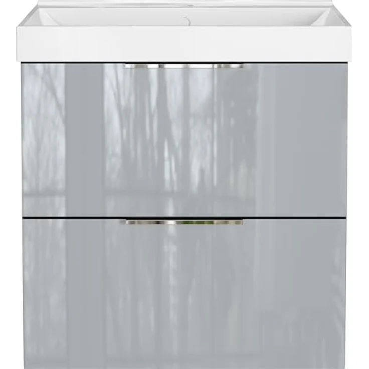 Germania Waschtisch inkl. Becken 9086-587 GW-Vasio, in Graphit/Silbergrau, mit Waschbecken in Dekor weiß, 61 x 65 x 46 cm (BxHxT) – Bild 5