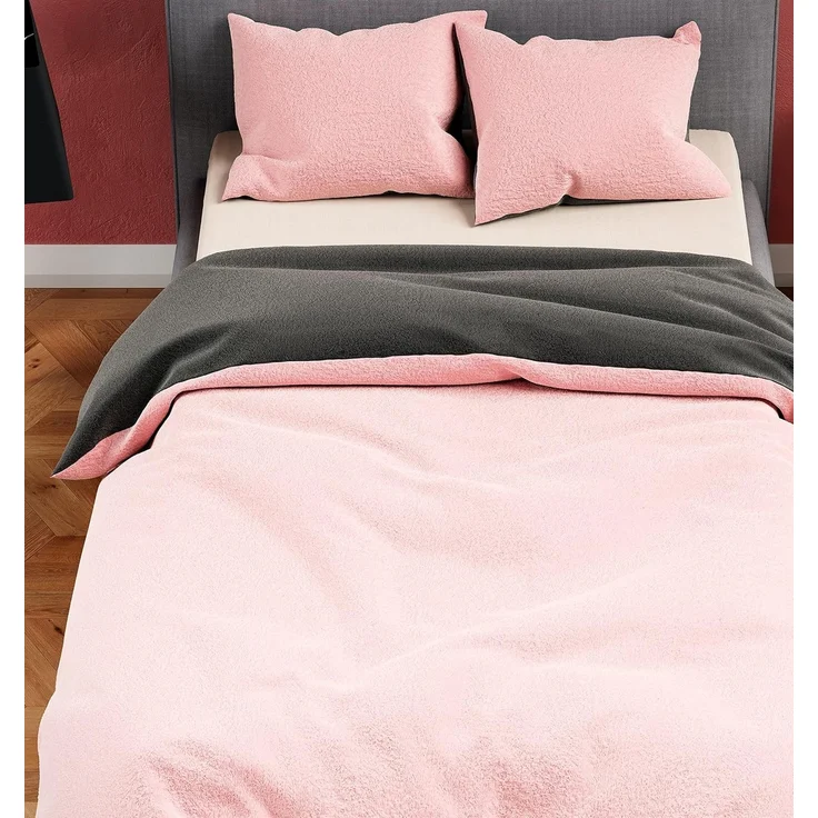 Moderne Plüschbettwäsche mit Reißverschluss - einfarbig, wendbar & warmhaltend Rosa 200x220cm + 2x 80x80cm Kissenbezug – Bild 1