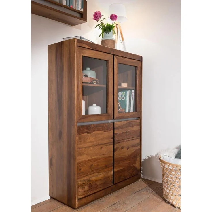Vitrine Sheesham 102x40x147 noble unique lackiert SYDNEY #100 – Bild 2