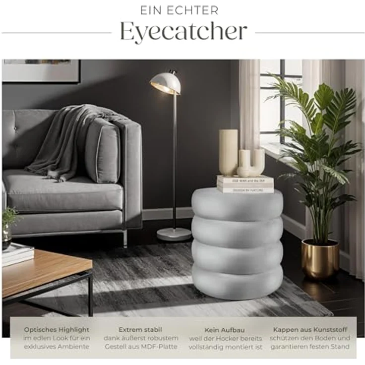 tectake® Hocker mit Stauraum, Scandi Sitzhocker Samt Stoff, Pouf, Polsterhocker rund für Schminktisch, Schlafzimmer, Wohnzimmer Möbel, als Flur Möbel, Stauhocker Wohnen - Samtoptik grau – Bild 5