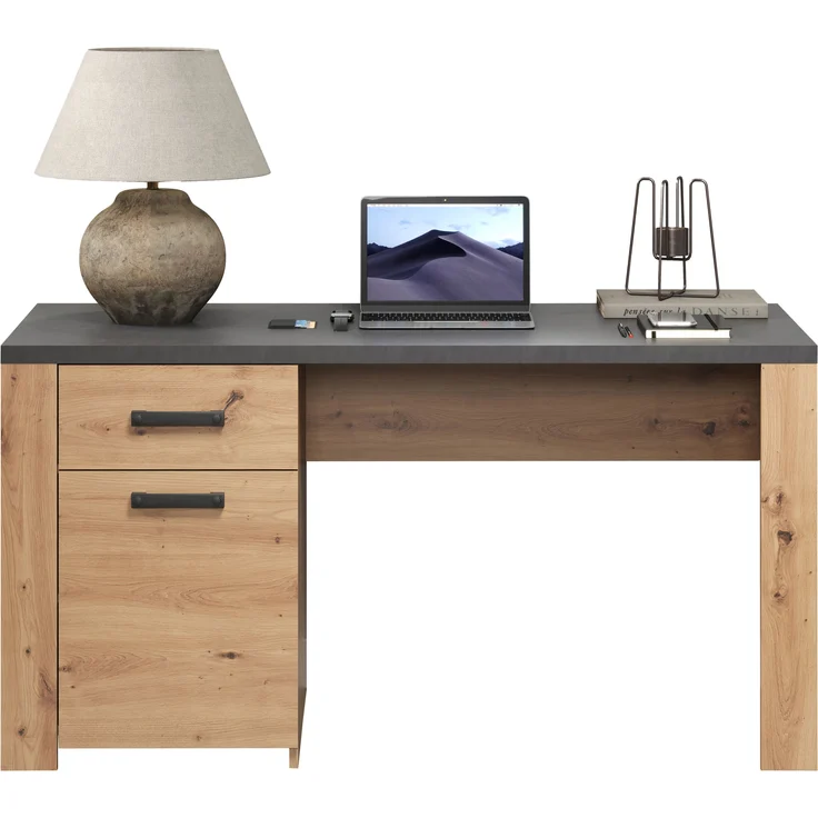 trendteam smart living - Follow - Schreibtisch - Eiche/Anthrazit - Computertisch mit 2 Fächern - (BxHxT) 145 x 76 x 70 cm - Vollauszug Schublade – Bild 4