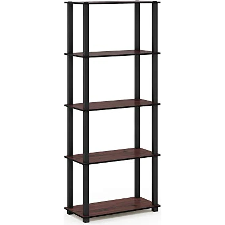 Furinno 5-Ebenen Mehrzweck-Regal mit quadratischen Rohren, holz, Dunkle Kirsche/Schwarz, 29. 46x59. 94x145. 8 cm – Bild 5