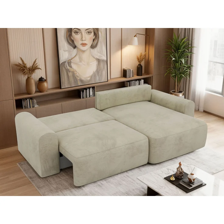 Ecksofa NEKSON L mit Schlaffunktion, L-förmiges Schlafsofa, DL-Mechanismus, mit Stauraum, Schlafsofa - Beige Velvet – Bild 5