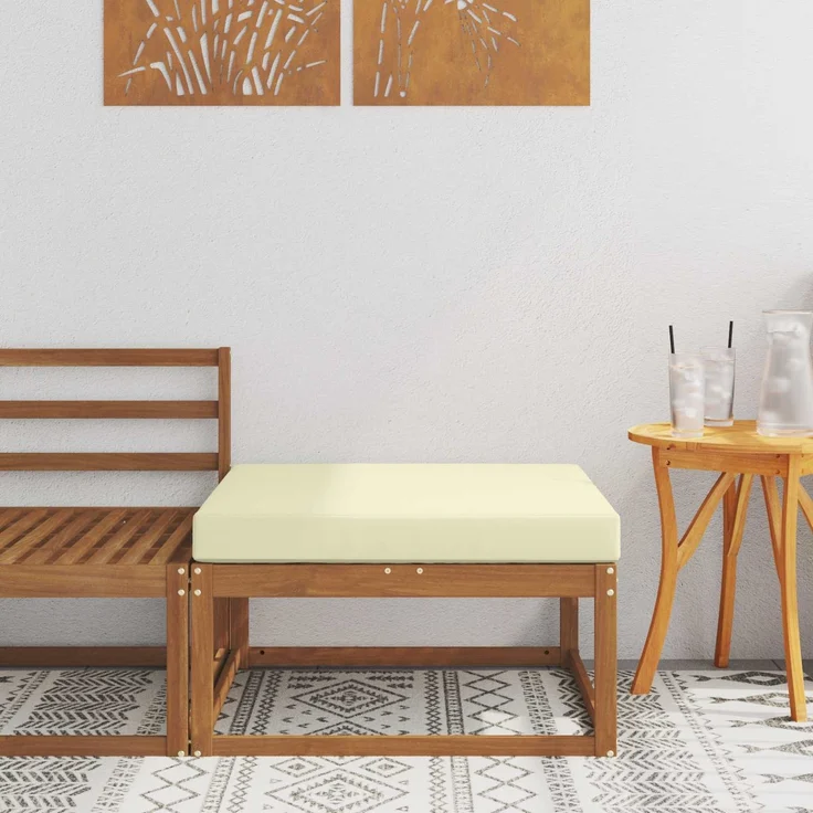 vidaXL Outdoor-Fußhocker Massivholz Akazie Natur und Creme 900527 – Bild 1