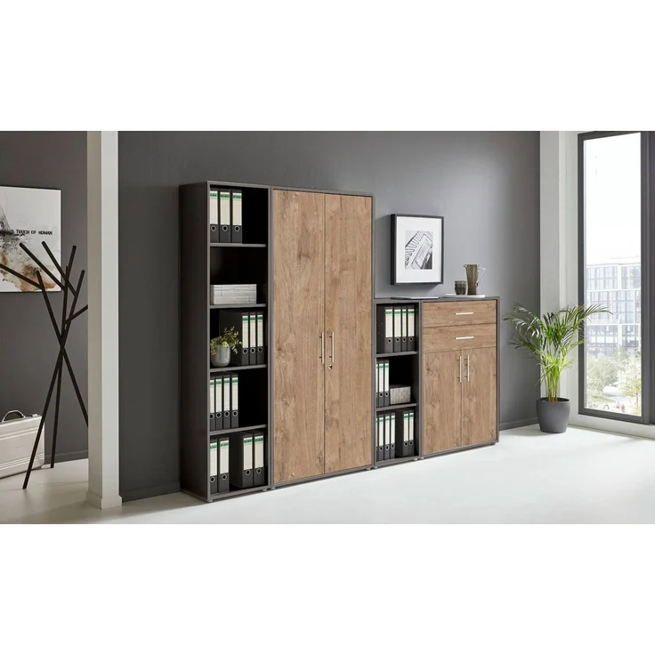 BMG Möbel Aktenschrank Office Edition (Set 22, Büroschrank abschließbar mit Metallgriffen, 4 teilig) 2x Regal, 1x großer Aktenschrank, 1x Schubkastenschrank – Bild 1