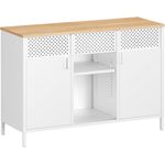 SONGMICS Aufbewahrungsschrank, Metallschrank, Schrank mit Doppeltür, Sideboard, Magnetverschluss, verstellbare Einlegeböden, Stahlgestell, mattweiß-eichenbeige LSC204WC01