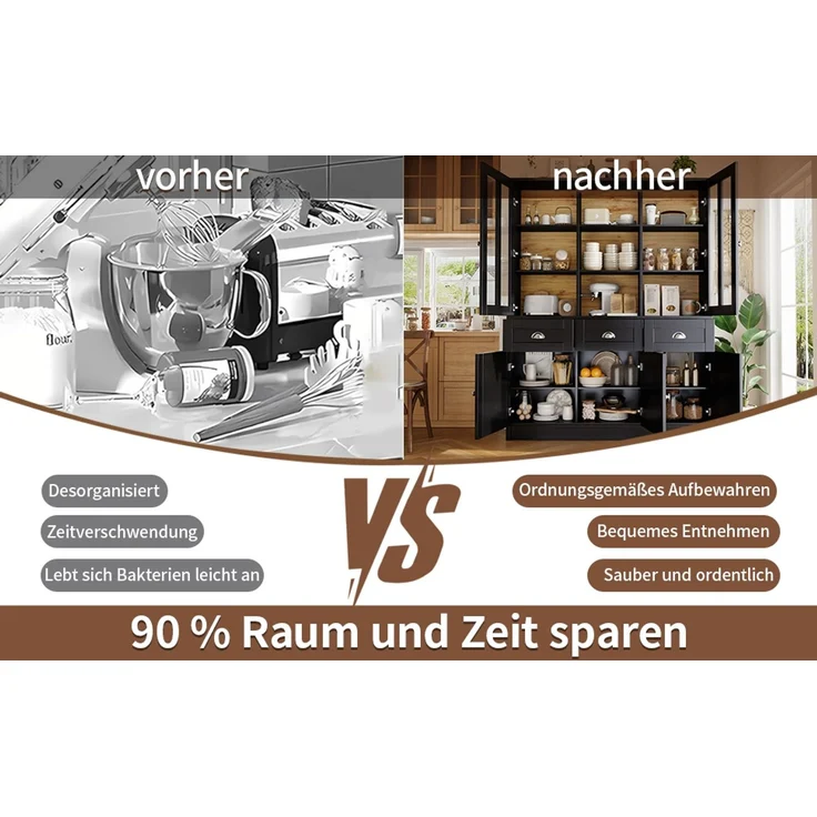 Hochschränke fürs Wohnzimmer(140×38.5×175cm), Vitrinenschrank,Küchenschrank,Esszimmerschrank mit Schubladen, Moderner Minimalistischer Hochschrank, Standvitrine für Küche Wohnzimmer Esszimmer, Schwarz--Schwarz--140x38.5x175cm--YOUDENOVA – Bild 6