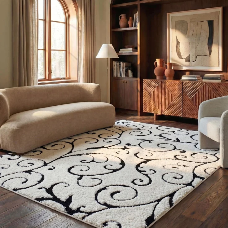 SAFAVIEH Zottelig Teppich für Wohnzimmer, Esszimmer, Schlafzimmer - Florida Shag Collection, Hoher Flor, Elfenbein und Schwarz, 183 X 274 cm
