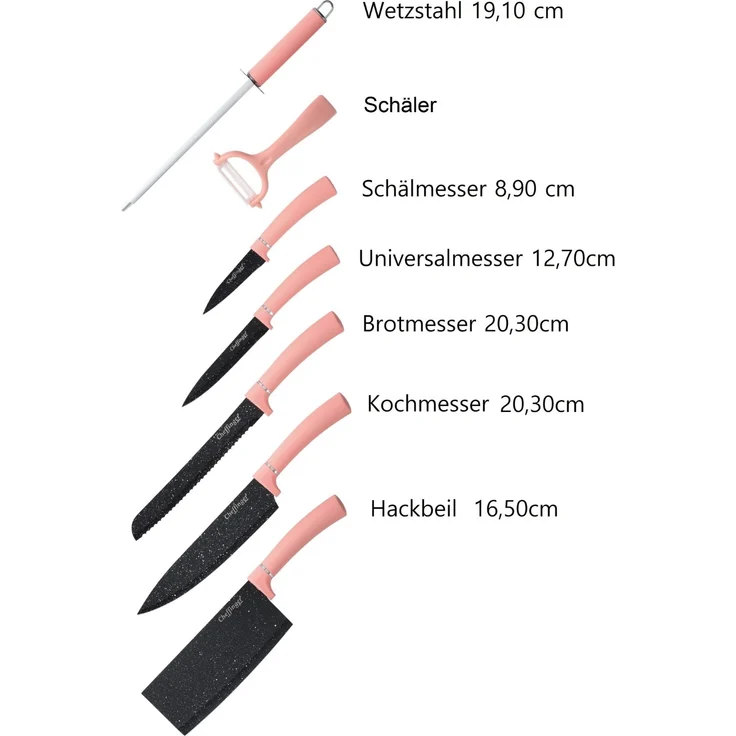 8 tlg Messerset Kochmesser Messerständer drehbar Pink Messer aus Edelstahl – Bild 3
