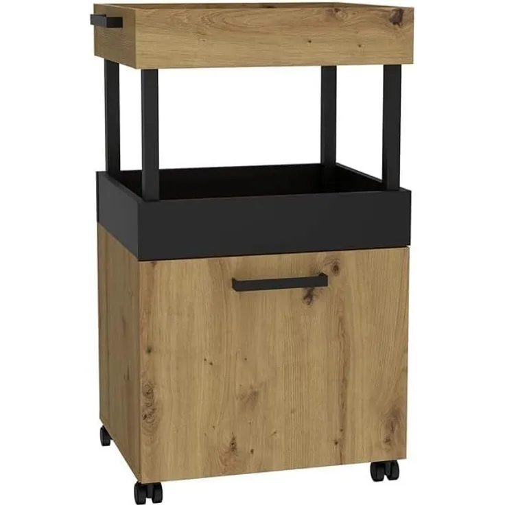 FORTE Home Bar Barschrank mit Rollen, Holzwerkstoff, Braun/Schwarz, 50,2 x 88,5 x 41 cm