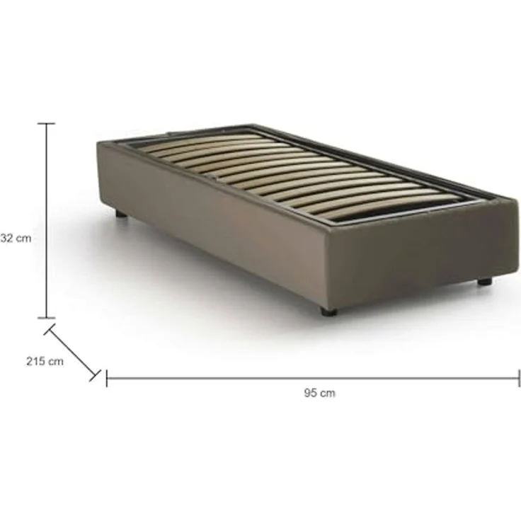 Talamo Italia - Einzelbett Caterina, Bettkasten mit Stoffbezug, 100 % Made in Italy, Öffnung vorne, geeignet für Matratzen 80x200 cm, Taupe – Bild 2