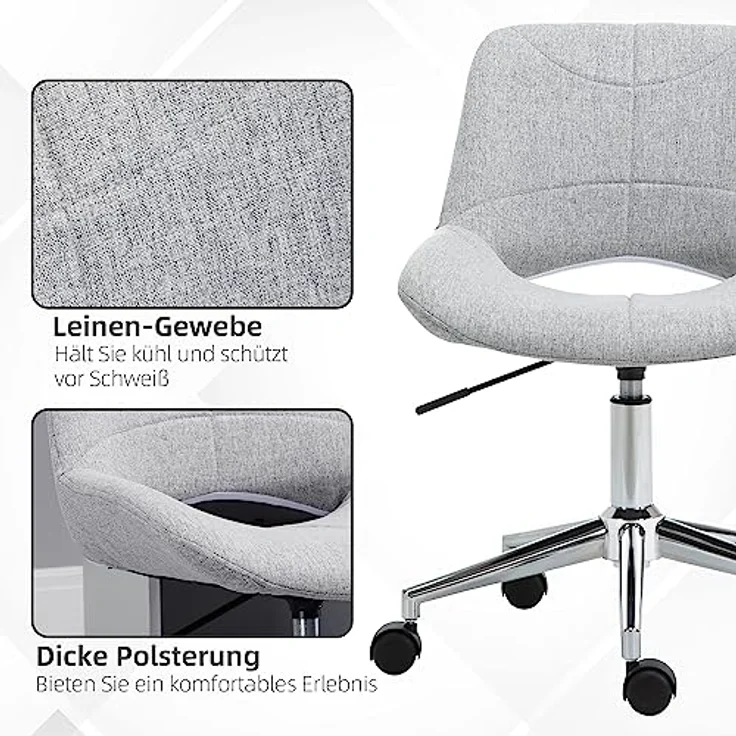 HOMCOM Bürostuhl, Hellgrau, Drehstuhl mit ergonomischer Polsterung und höhenverstellbarer Sitzhöhe 42-51,5 cm, 360° drehbar – Bild 5