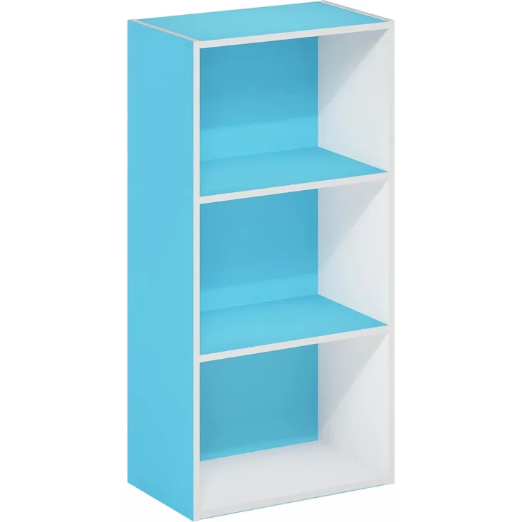 Furinno Luder Bücherregal mit 3 Ebenen, Holz, Weiß/Hellblau, 3-Tier