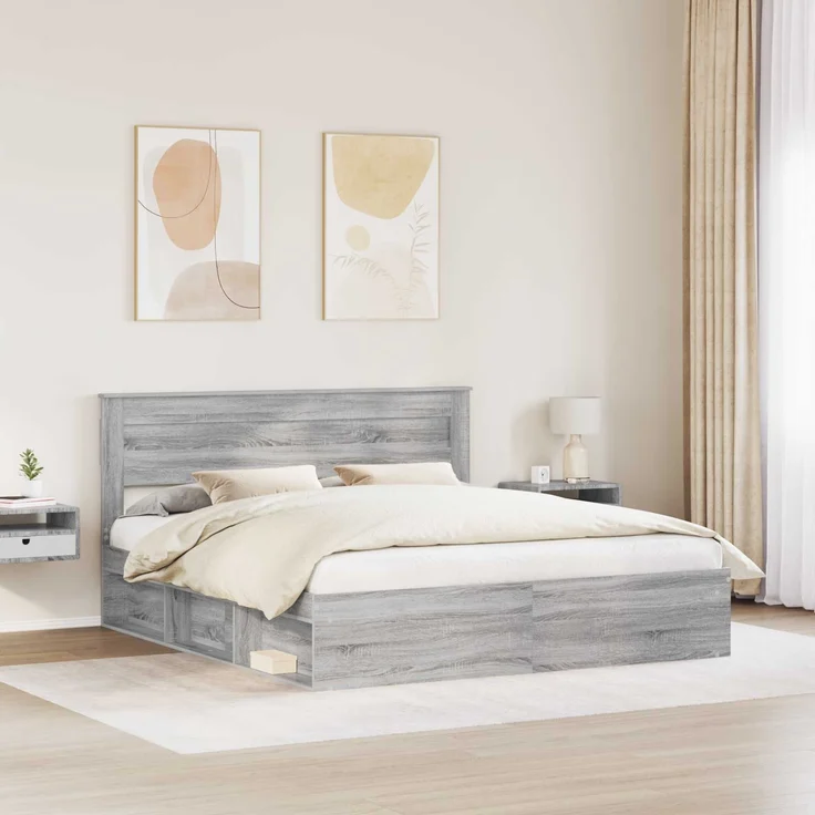 vidaXL Bettrahmen Graues Sonoma 180 x 200 cm Massives Kiefernholz 3409732 – Bild 2