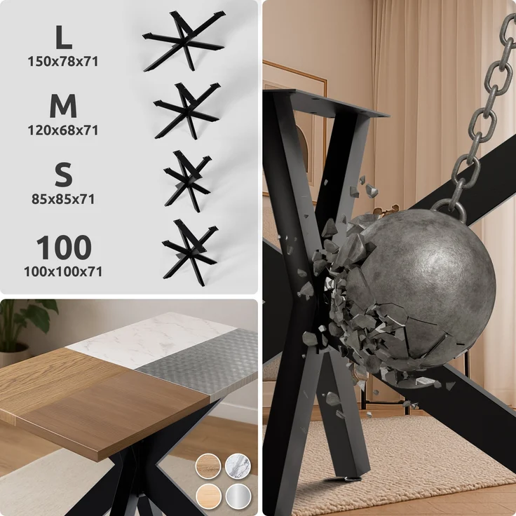 CLP Tischbeine Hardwick aus Stahl in Sternform Höhe 71 cm,schwarz 150x78x71 cm – Bild 4