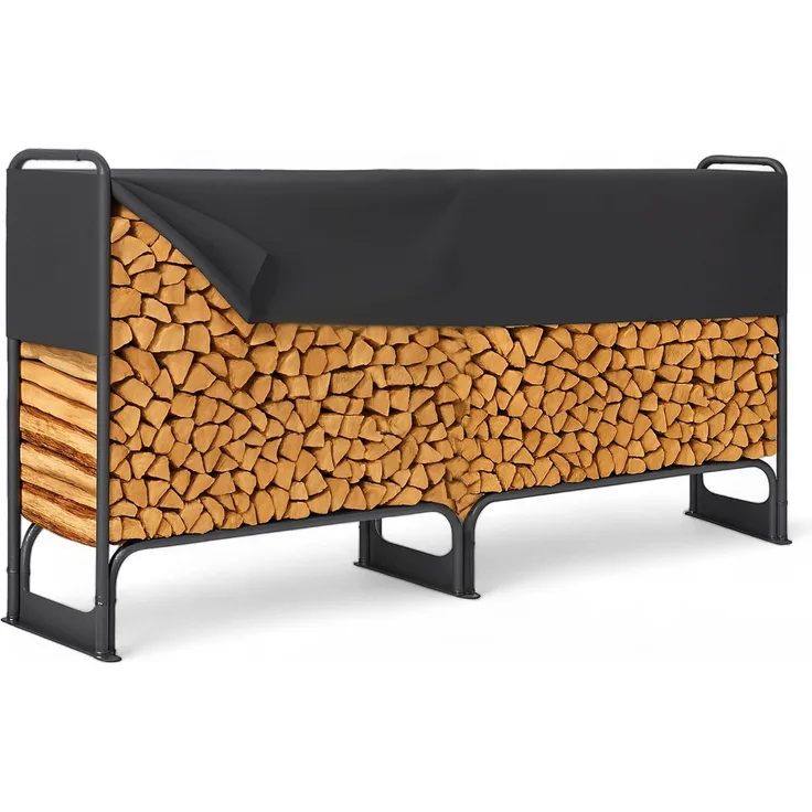 Kaminholzregal Metall 260 x 36 x 117 cm Brennholzregal 400 kg mit Abdeckung