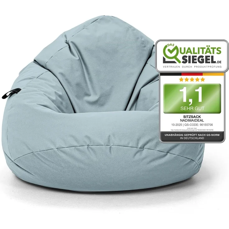 Nadimaideal Sitzsack Tropfenform Kastanie | Bodenkissen für Kinder & Erwachsene | Indoor & Outdoor | Gaming Sitzsack - Sitzkissen - Beanbag | Füllung EPS Perlen (Grau, XXL-Durchmesser 88 cm) – Bild 1