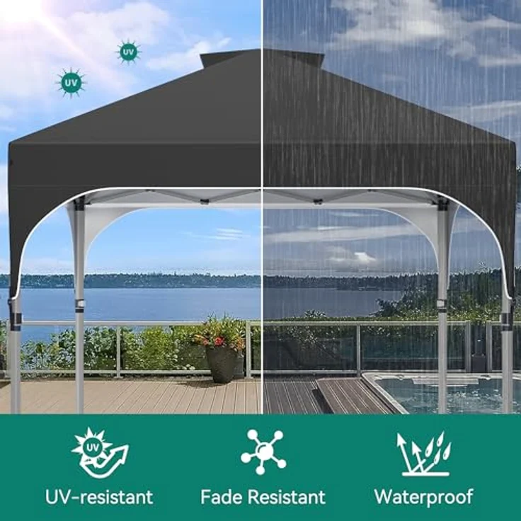 YITAHOME 3X3Meter wasserdichte Pavillon Faltpavillon, Faltbarer Stabil Pop up Pavillon Outdoor Anti-UV Gartenpavillon Höhenverstellbarfür Alle Jahreszeiten Für Märkte Pool Festival, Schwarz – Bild 4