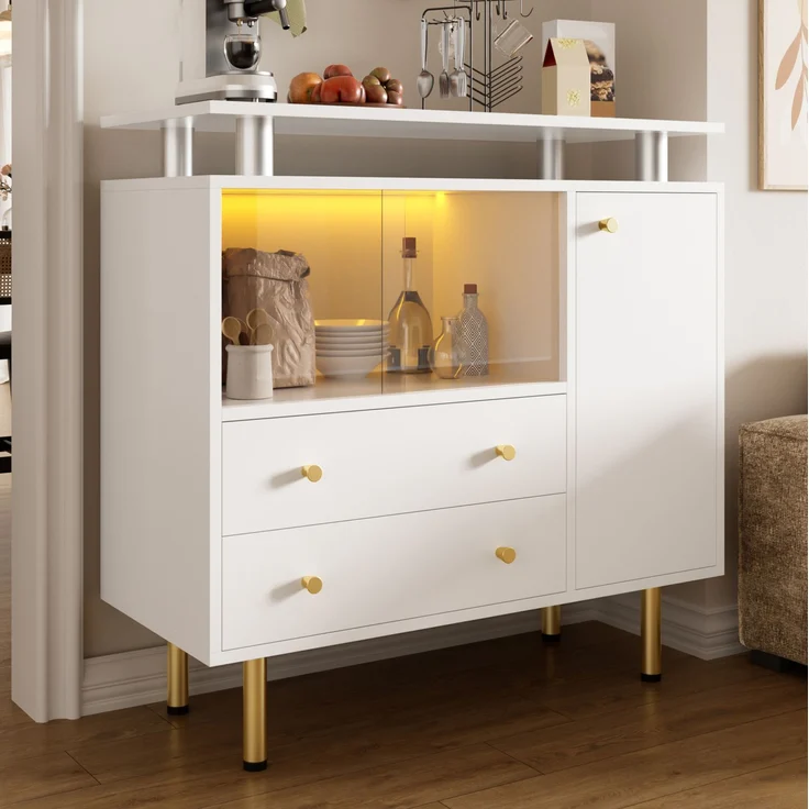 DESVIAE Sideboard mit LED-Beleuchtung und Glastüren 80x80x35 cm Spanplatte Weiß – Bild 3