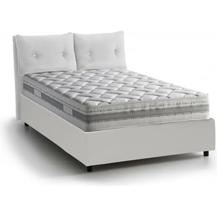 Talamo Italia - Doppelbett Petra, Bettkasten mit Stoffbezug, 100 % Made in Italy, Öffnung vorne, inklusive Matratze 160x200 cm, Weiß – Bild 3