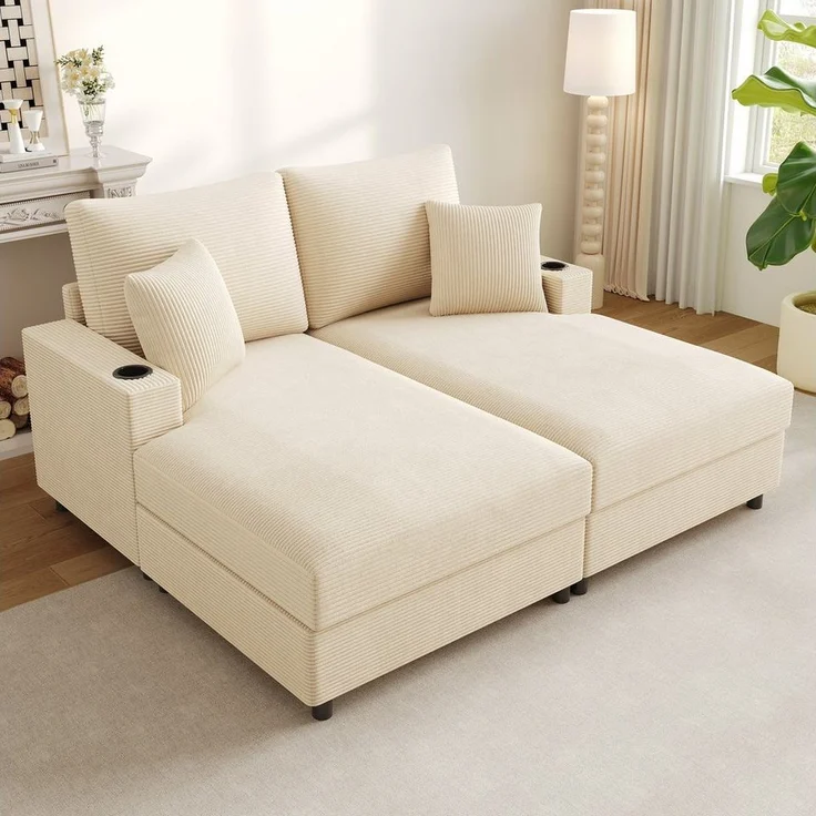 Merax Schlafsofa XXL-Doppelsofa mit Schlaffunktion und USB-Anschluss, Doppelschlafsofa für Wohnzimmer, Schlafzimmer und Heimkino 1 Teile, Relaxsofa Sofa mit 360° Handyhalterung, Getränkehaltern & Kissen – Bild 2