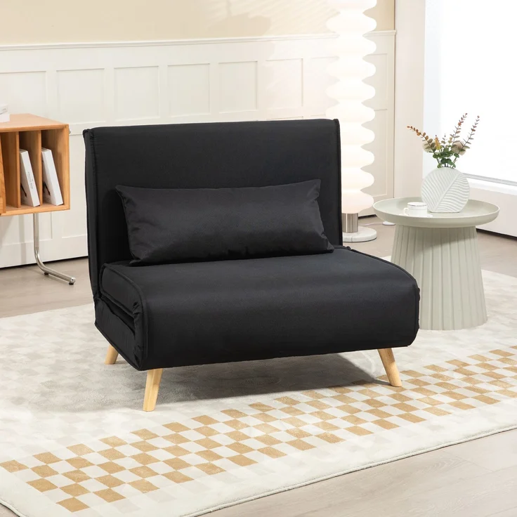 HOMCOM Relaxsessel mit Bettfunktion, verstellbare Rückenlehne, Leinenimitat, Tannenholz, Schwarz, 94 x 78 x 80 cm – Bild 2