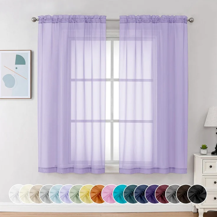 Chyhomenyc Durchsichtige Vorhänge, 160 cm lang, 2 Stoffbahnen, lichtfilternd, luftige Stangentasche, Fenstervorhang, Behandlungsvorhänge für Schlafzimmer, Wohnzimmer, jeweils 106x160 cm (B x L),