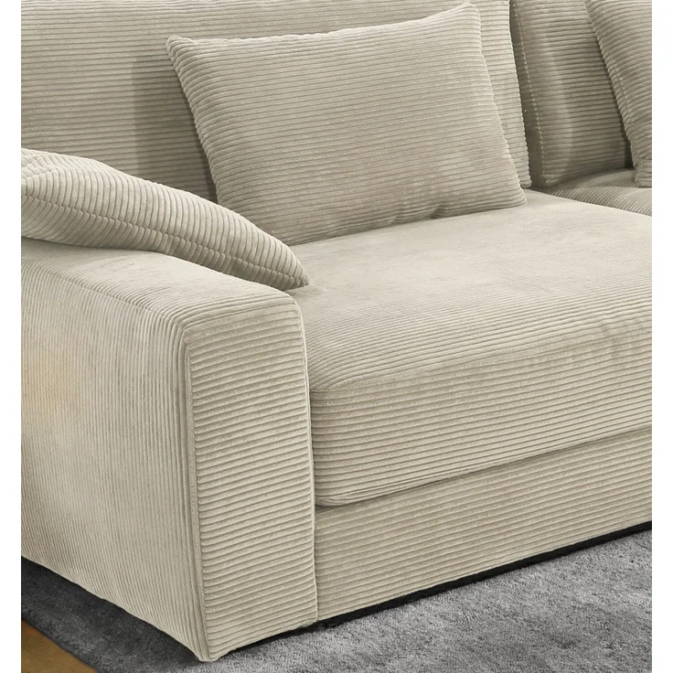 Big-Sofa 290cm breit Federkern Polsterung Lounge Couch extratief Cord Beige Grau – Bild 4