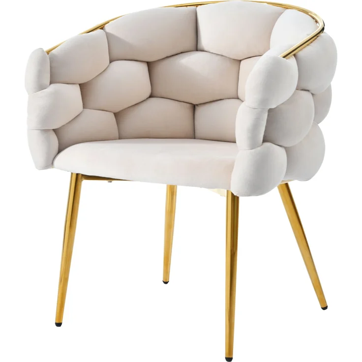 Samtstuhl Beige mit Gold-Rückengestell, gepolsterte Rückenlehne, verstellbare Vorderbeinstützen – Bild 2