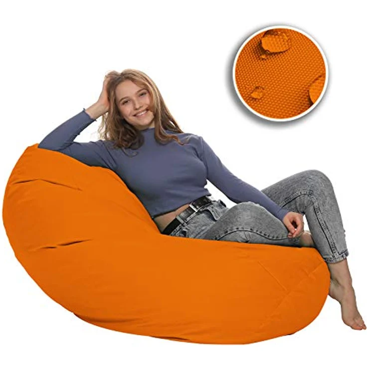 HomeIdeal - Sitzsack XXL Bodenkissen für Erwachsene & Kinder - Geeignet für Gaming oder Entspannen - Indoor wie Outdoor da er Wasserfest ist - mit EPS Perlen, Farbe:Orange, Größe:XL – Bild 10