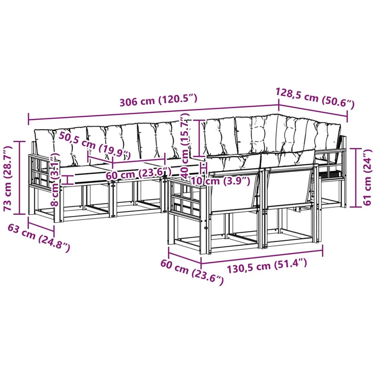 vidaXL Outdoor-Sofagarnitur 8 stk. Weiß und Beige 3389603 – Bild 12