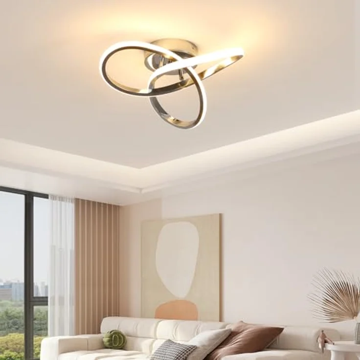 Comely LED Deckenleuchte, 30W 3300LM Moderne Deckenlampe in Blumenform, Silberne Acryl LED Deckenbeleuchtung für Wohnzimmer Schlafzimmer Flur Küche, Warmweißes Licht – Bild 9