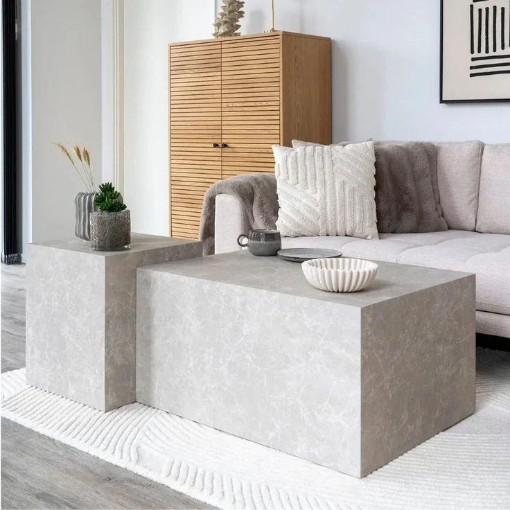 Design Beistelltisch POSTATO 45cm Marmor-Look beige creme Couchtisch – Bild 6