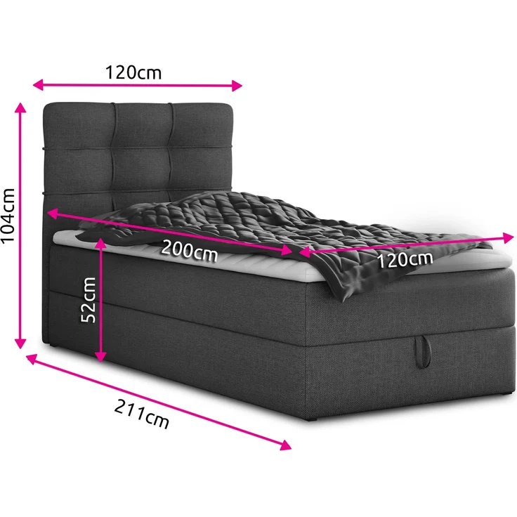 Boxspringbett Best Mini mit Bettkasten und Matratzentopper - Einzelbett mit Bonell-Matratze und Topper, Polsterbett, Bett, Schlafzimmer (120 x 200 cm, Braun (Inari 24)) – Bild 4
