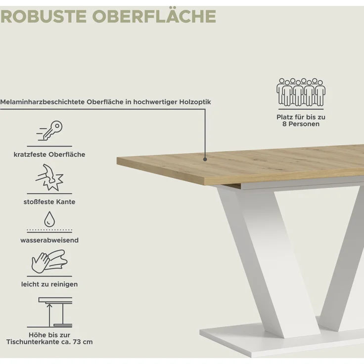 Kulissen-Esstisch >Motion< ausziehbar 190cm, weiß / artisan Eiche Dekor - 150/190x76x90cm (BxHxT) – Bild 8