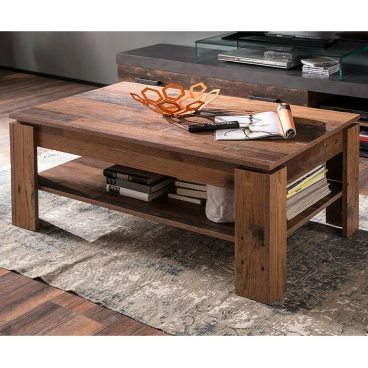 trendteam Couchtisch Indy (Wohnzimmertisch in Used Wood / Altholz Dekor, 110 x 65 cm), mit Ablage