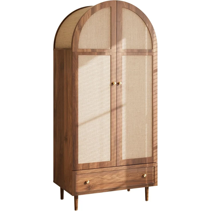 DESVIAE Garderobenschrank mit Stofftüren und Schublade 79x175x50 cm aus MDF in Holzfarbe – Bild 8