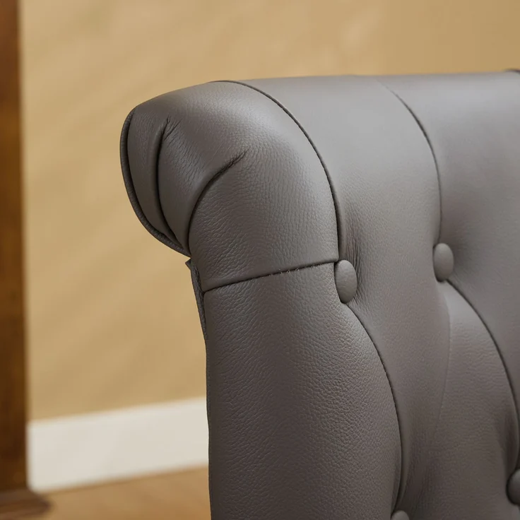 Echtleder Sessel, Loungesessel Wohnzimmer,Kautschukholz Massivholz, Einzelstuhl,Pull-Point Knöpfe, Esszimmerstuhl,bis 150 kg,Grau – Bild 7