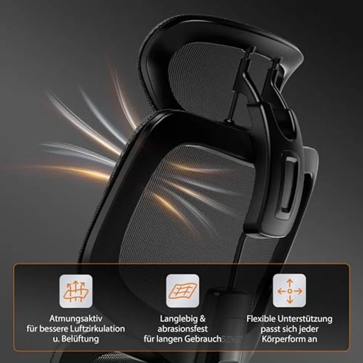 SENSE7 Nobu Ergonomischer Bürostuhl – Innovatives Rückenstützsystem, 3D-verstellbare Armlehnen, Wippfunktion, Atmungsaktives Mesh, Gesunde Haltung, Komfort für Büro und Gaming, Stabil – Bild 8