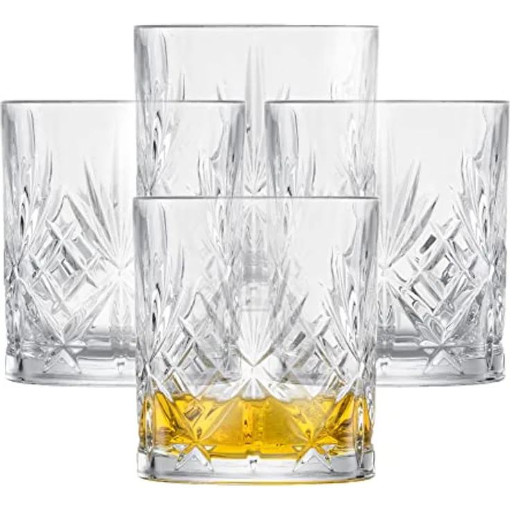 SCHOTT ZWIESEL Whiskyglas Show (4er-Set), anmutige Tumbler für Whisky mit Relieff, spülmaschinenfeste Kristallgläser (Art.-Nr. 121877), Kristall