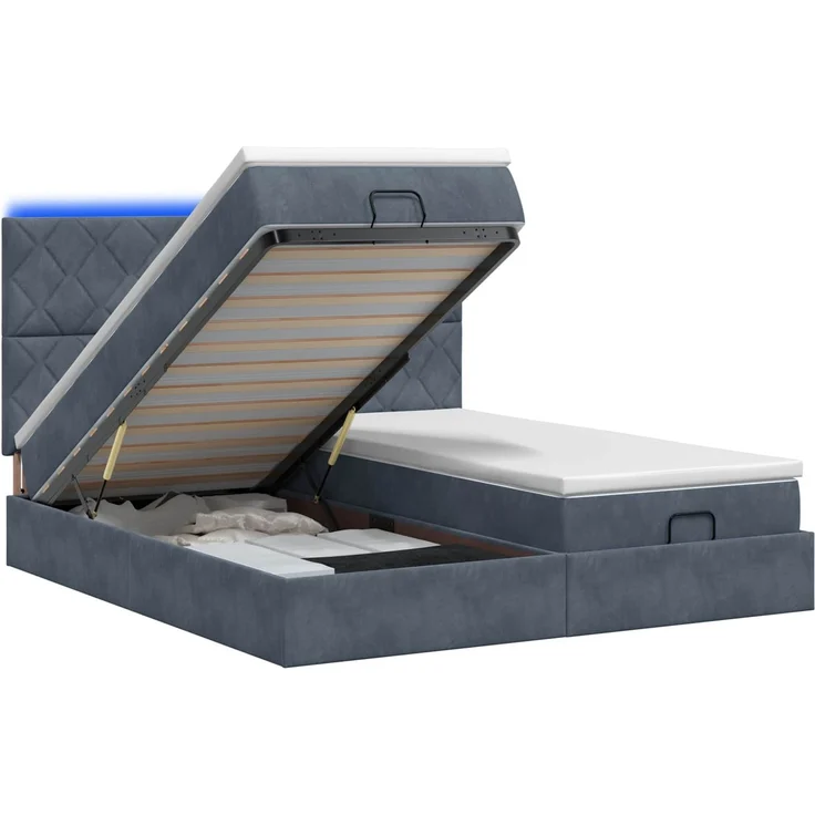 vidaXL Ottoman-Bett mit Matratze und LED Dunkelgrau 180 x 200 cm Samt 3458515 – Bild 2