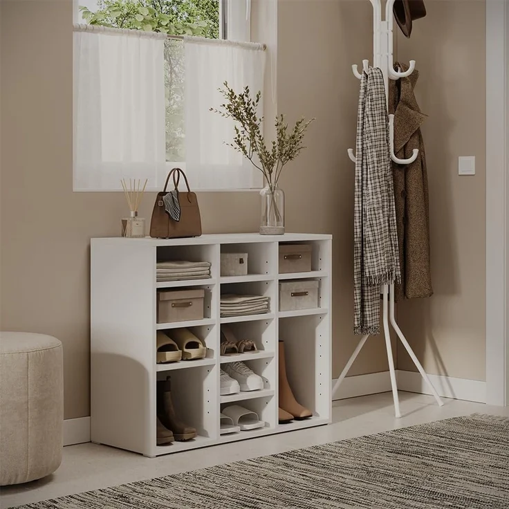 Schuhschrank Lysander Weiß 78.6 x 65.5 cm mit 12 offenen Fächern Vicco – Bild 3