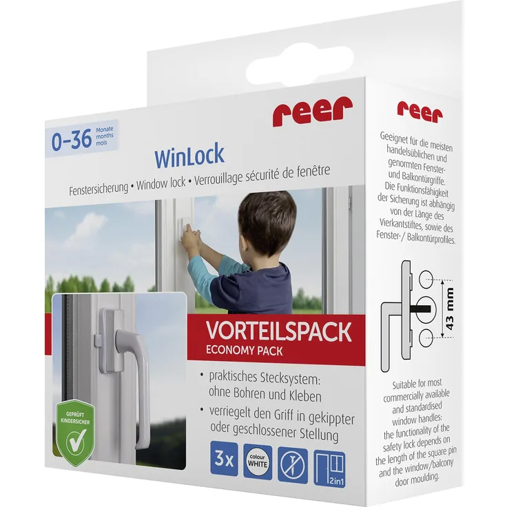 reer WinLock Fenster- und Balkontürsicherung Vorteilspack, vom Schwäbischen Kinder-Sicherheits-Experten, Weiß