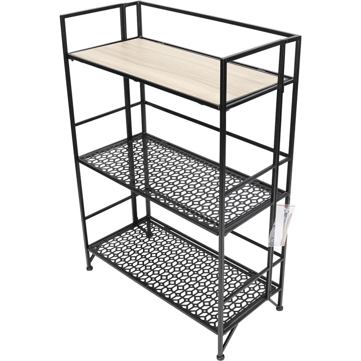 Dekoleidenschaft Standregal "Simply Modern" aus Metall, schwarz & MDF, klappbar, Regal mit 3 Böden, Badregal, Küchenregal, Klappregal, Wohnzimmerregal, Metallregal – Bild 3