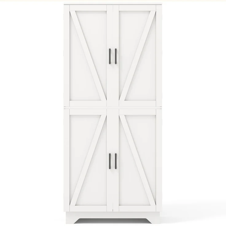 Küchenschrank, hoher Stauraumschrank mit 4 Scheunentor-Türen, Vorratsschrank mit Weinregal und Türregal, Aufbewahrungsschrank für Wohnzimmer und Esszimmer, 80 × 40× 180 cm – Bild 10