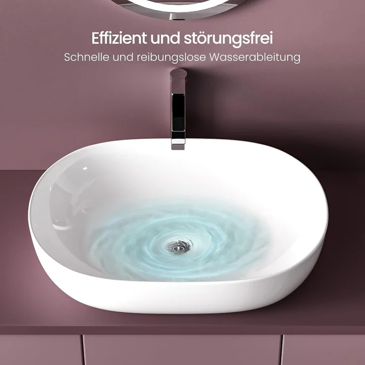 EMKE Waschbecken – Aufsatzwaschbecken Oval, 60 x 41 x 13 cm, Weiß, Kratzfest Waschbecken Bad, Leicht zu Installieren & Reinigen, Waschtisch für Bad & Gäste-WC – Bild 3