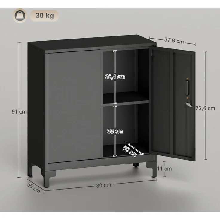 Büroschrank aus Metall, verschließbare Türen, Bürokommode, 2-stufiges Design, Schwarz--Schwarz--80x35x91cm--YOUDENOVA – Bild 3