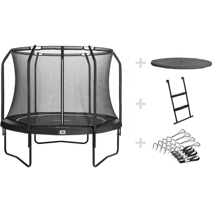 SALTA Trampolin Premium Black Edition Ø 305 cm schwarz + Netz + Leiter + Abdeckplane + Verankerung