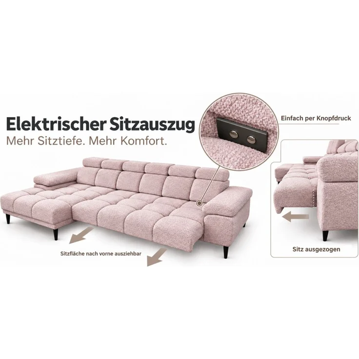 Ecksofa Schlafsofa SENVELIO RELAX inkl. Hocker Stoff Glam Altrosa Ottomane Links – Bild 2